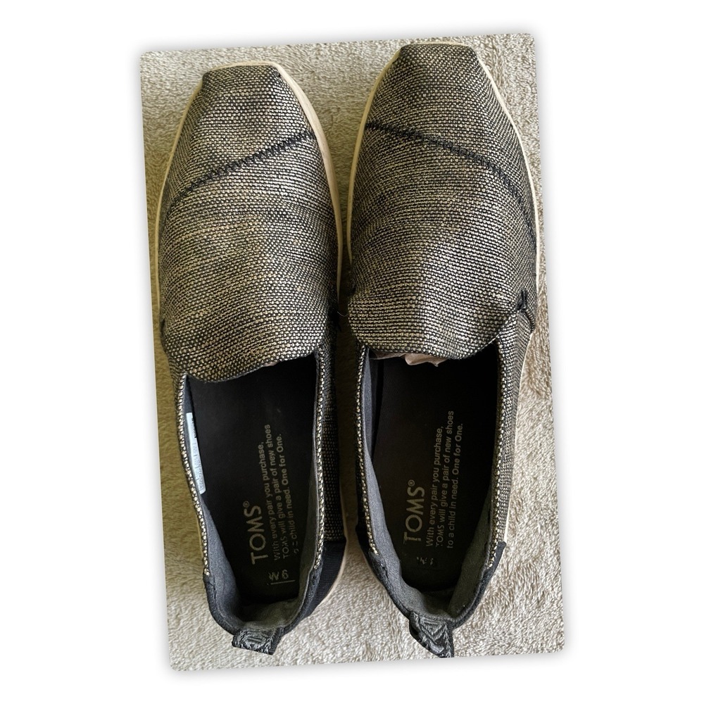 Toms Metallic Black and Gold Women's Slip-On Sneakers Size 6